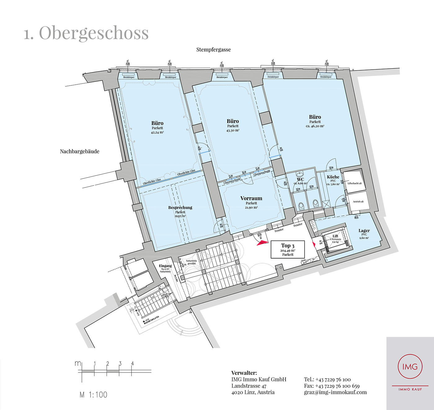 Grundrissplan 1. Obergeschoß, Palais Kazianer